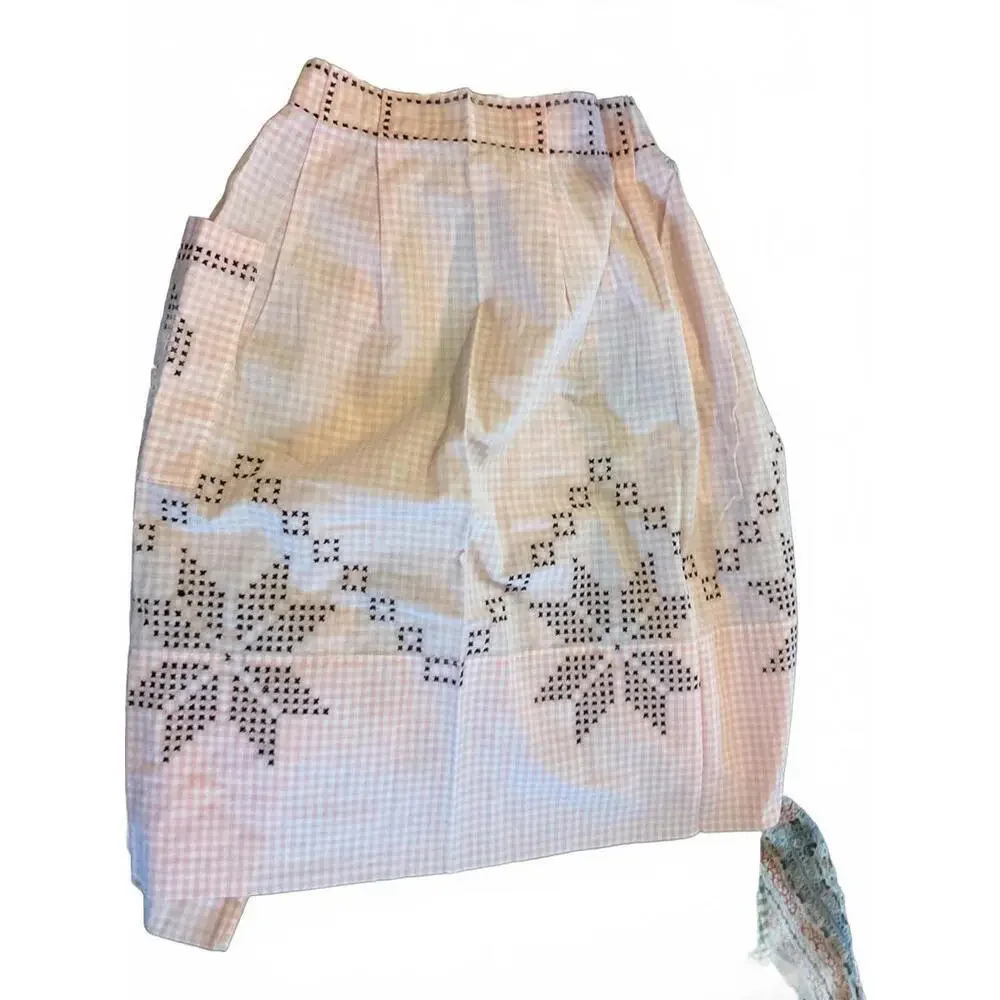 Vintage Pink Gingham Apron   with Embroidery